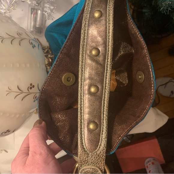 -SOLD-Kathy Van Zeeland Teal Cowgirl Rhinestone Buckle Shoulder Bag - Picture 6 of 8